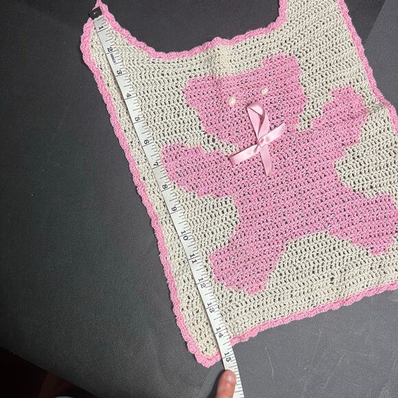 Handmade Crochet Pink Ribbon Awareness Baby Bib Hope Breast Cancer - Picture 5 of 6
